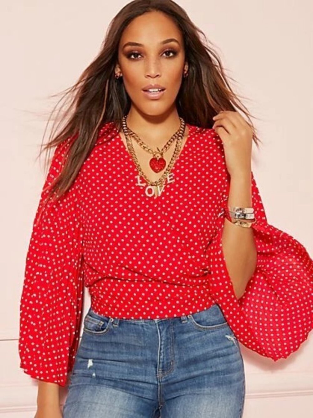 New York & Company Dot-Print Wrap Blouse, size XS